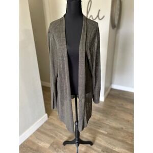 Eileen Fisher Woman 2X Olive Green Open Front Long Knit Cardigan Italian Yarn